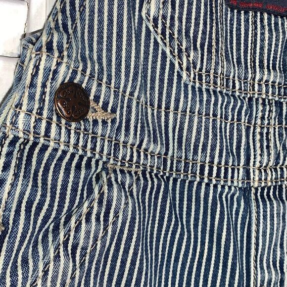 OSHKOSH b'gosh Blue Jean Striped Railroad Engineer Bib Overalls Boys 6 Months - Picture 6 of 16